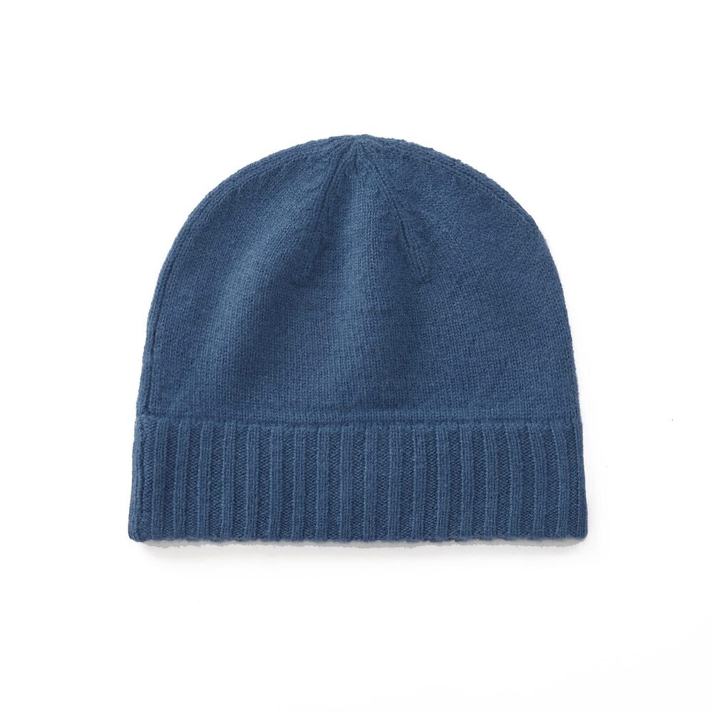 4087 Beanie Hat 100% Cashmere Knit Beanie Plant Dyeing Thanksgiving Blue